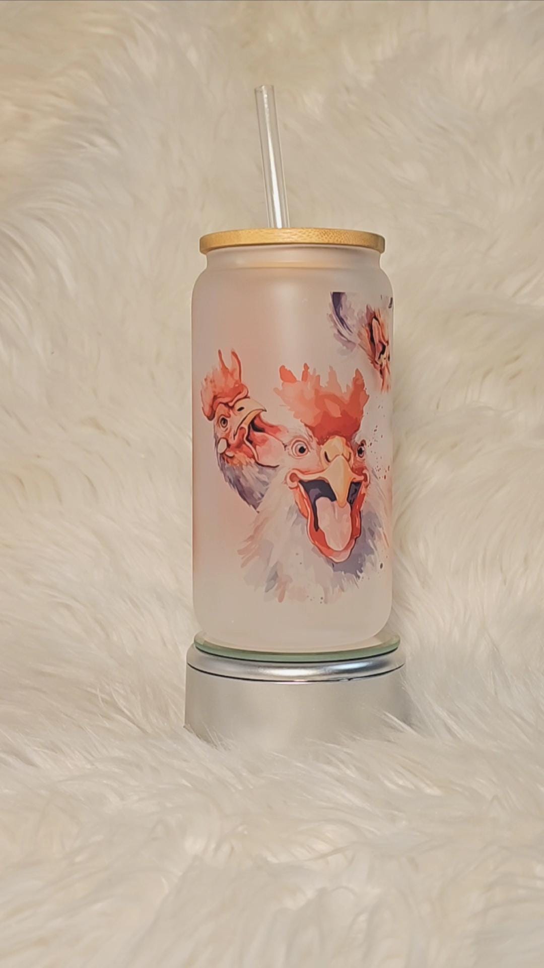 I Don't Give a Cluck Chicken Funny Libbey Frosted Can Jar Glass 16oz