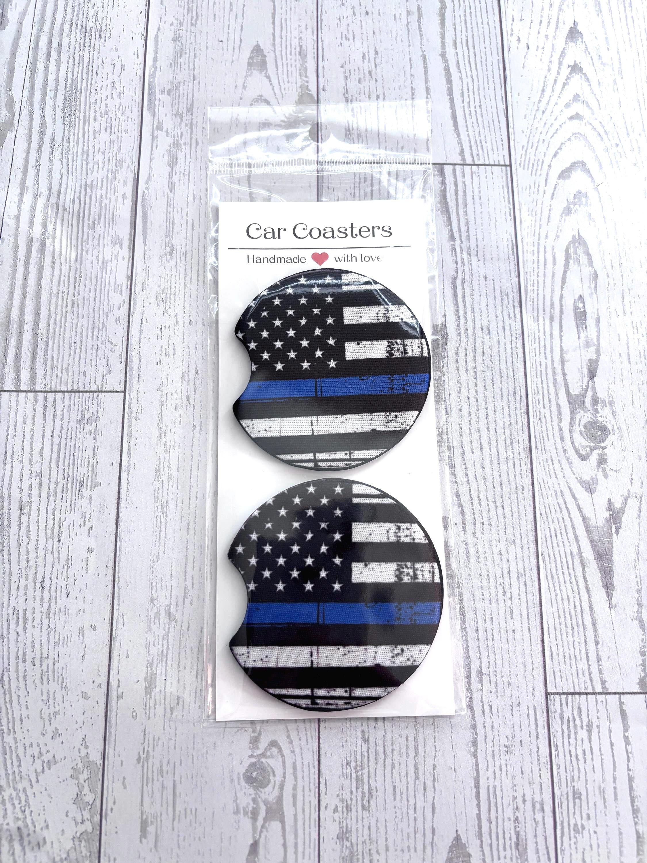 Police Blue Line Flag Car Neoprene Cup Holder Coaster Gift
