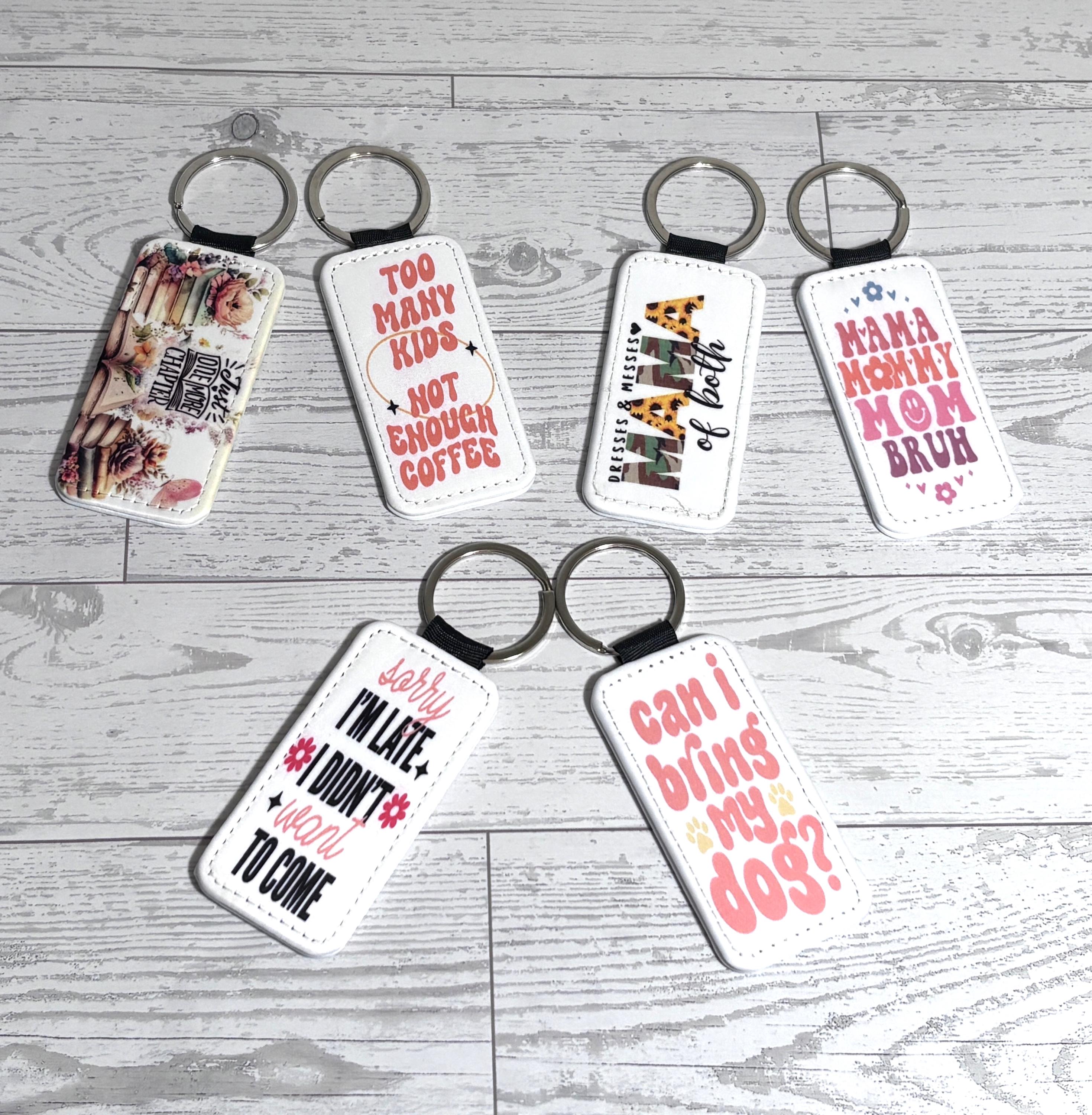 Keychain Leather key Chain Dog Funny Keychain Mom Bruh Reading