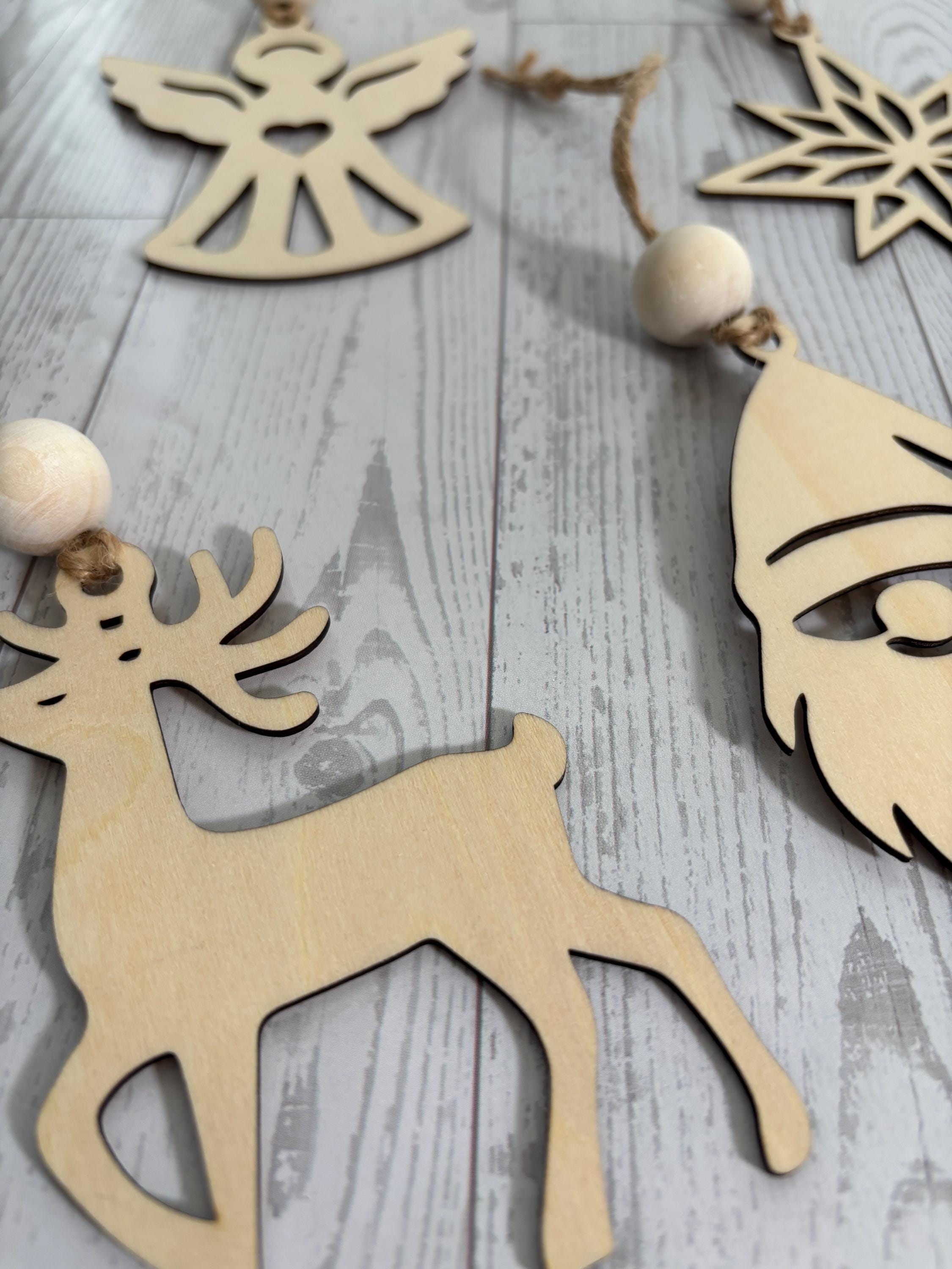 Wooden Christmas Ornaments Santa Tree Reindeer Snowflake Angel