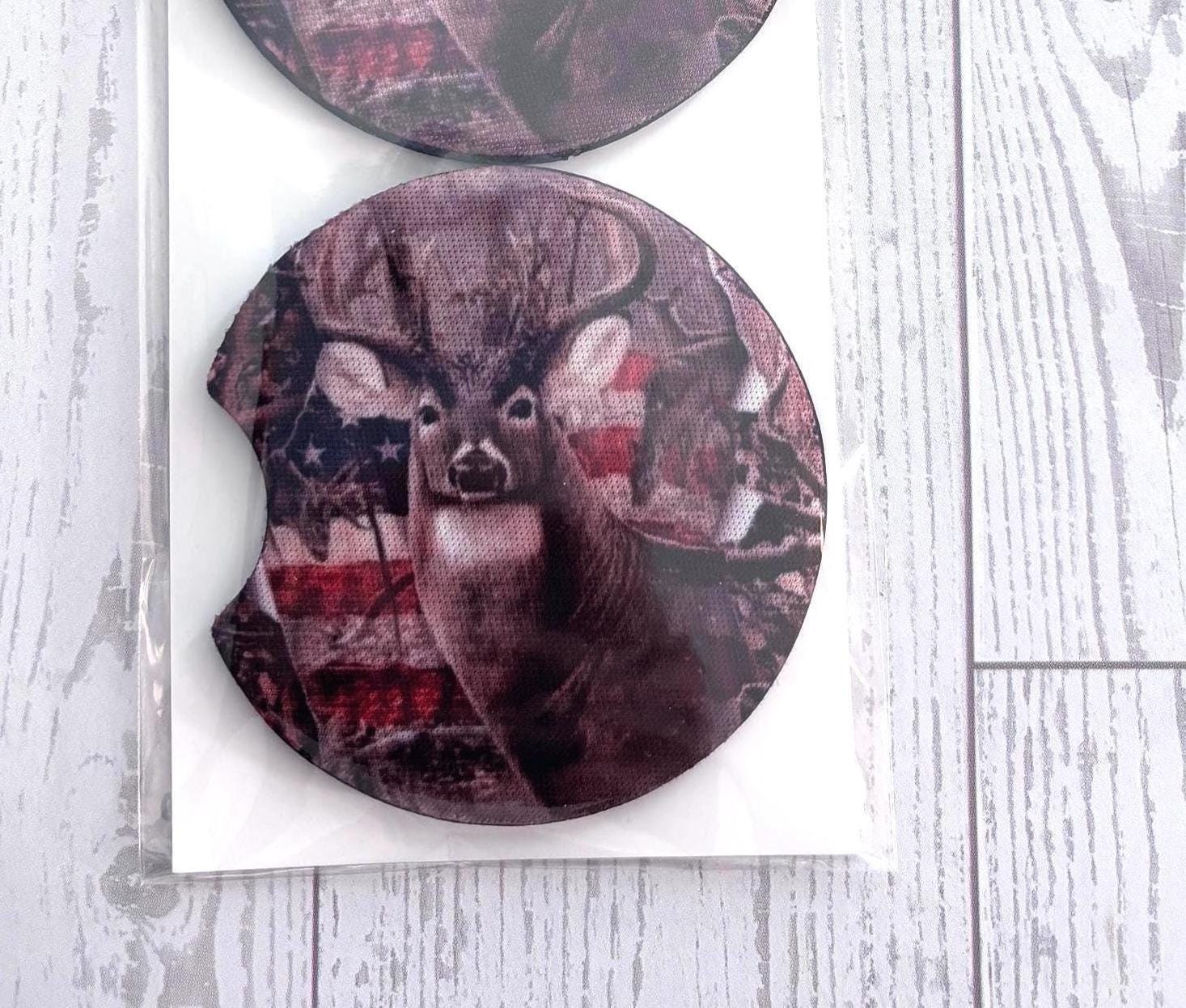 Deer American Flag Car Neoprene Cup Holder Coaster Gift