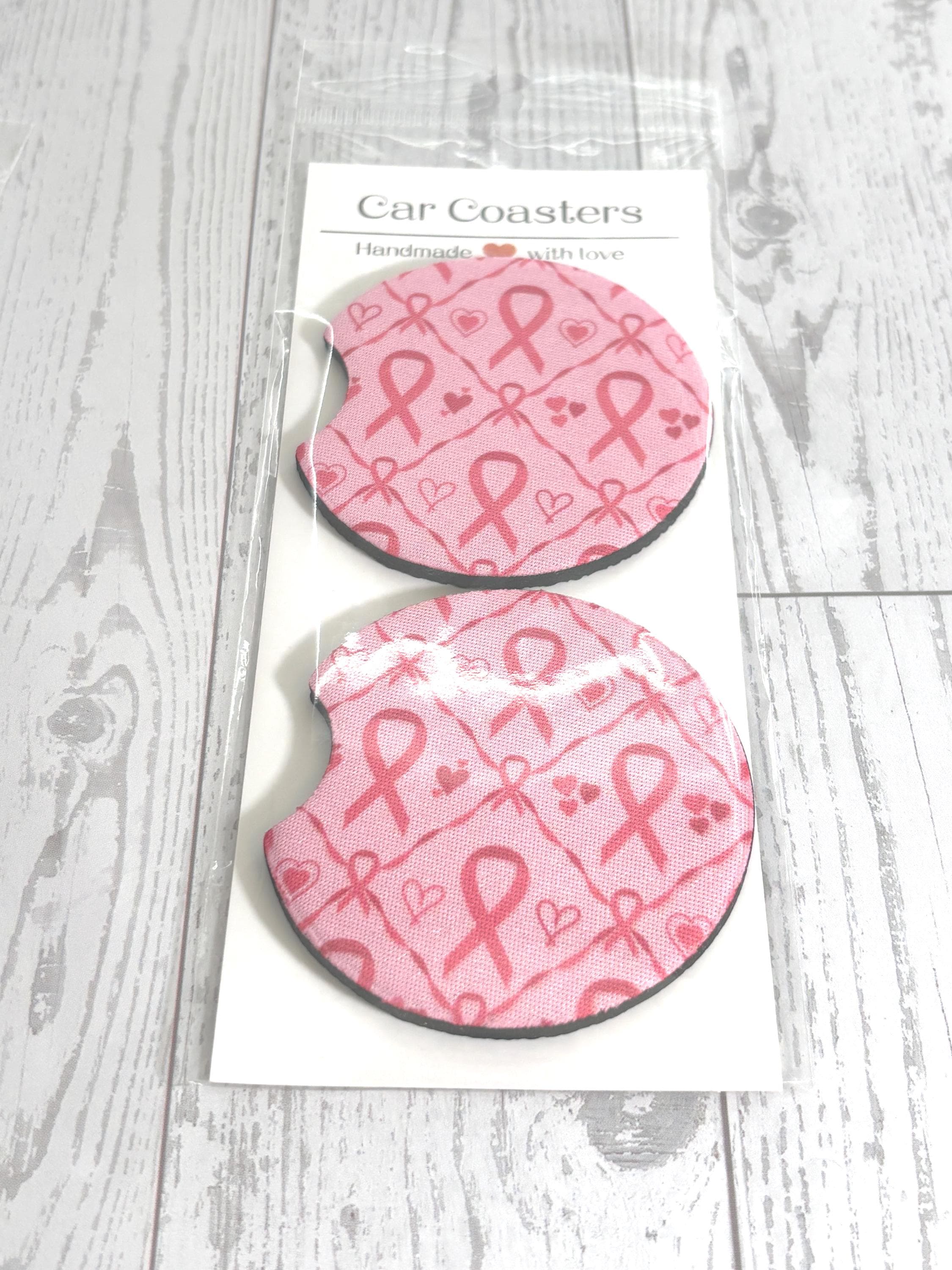 Breast Cancer Pink Bow Car Neoprene Cup Holder Coaster Gift