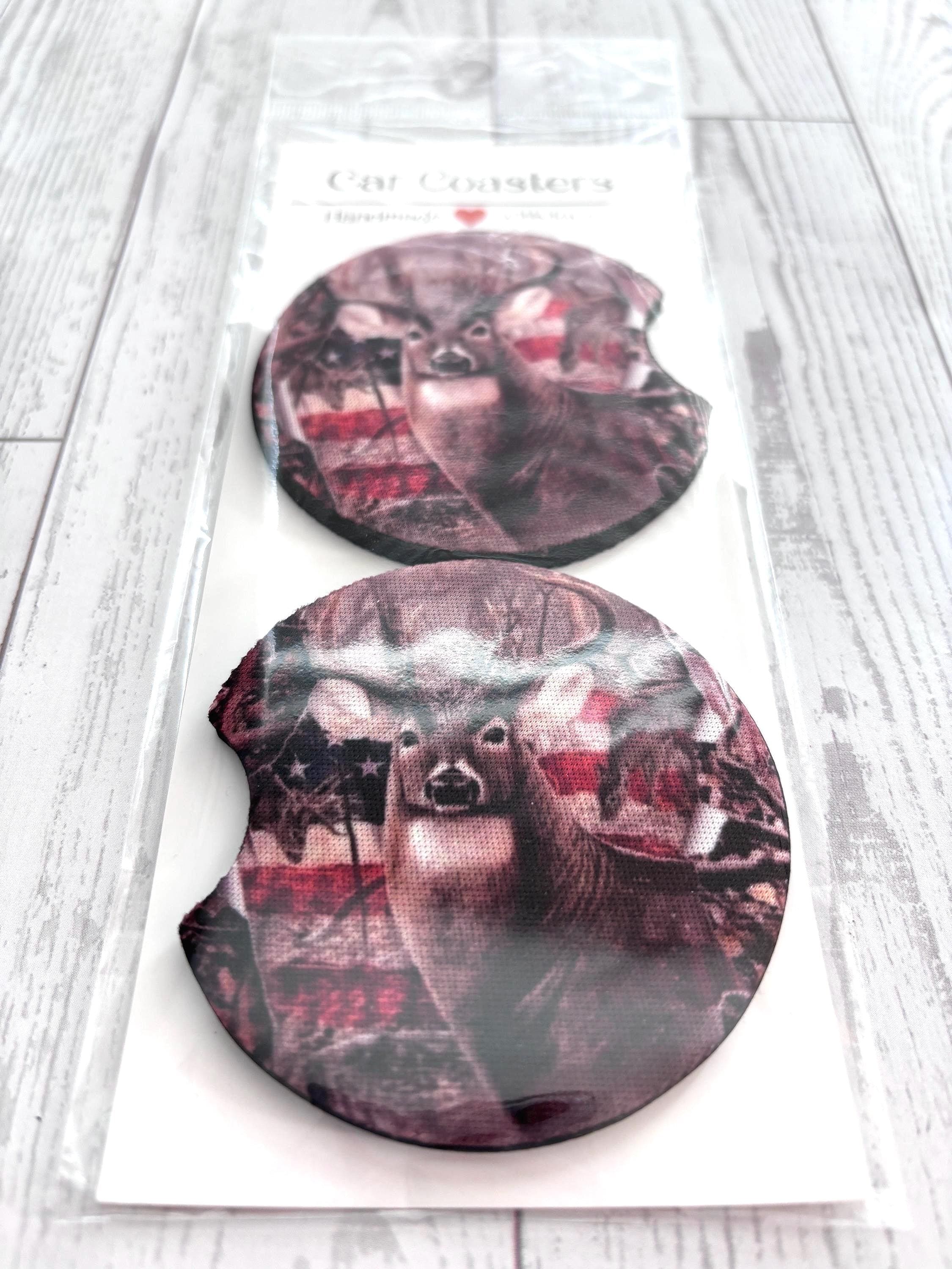 Deer American Flag Car Neoprene Cup Holder Coaster Gift