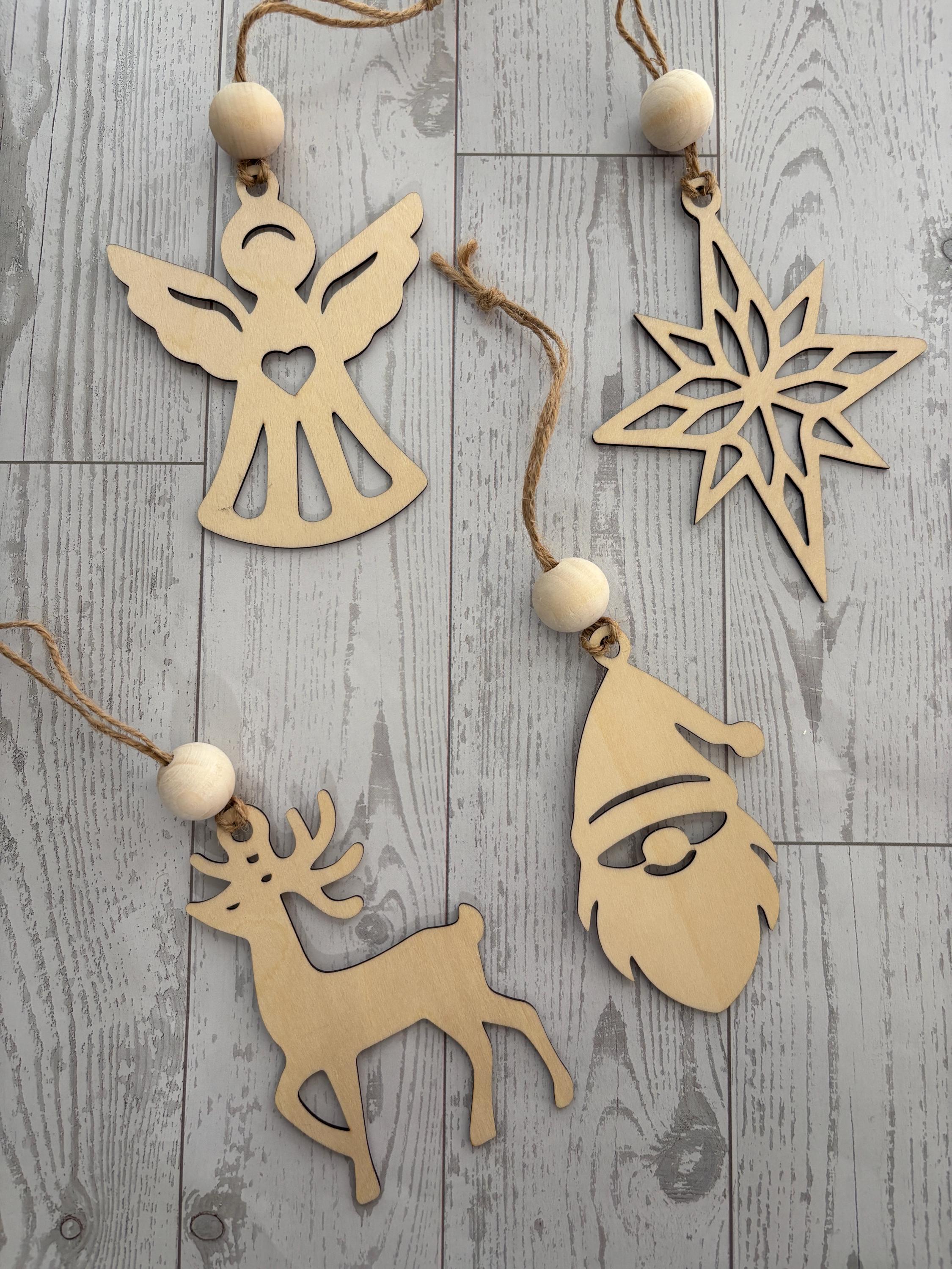 Wooden Christmas Ornaments Santa Tree Reindeer Snowflake Angel