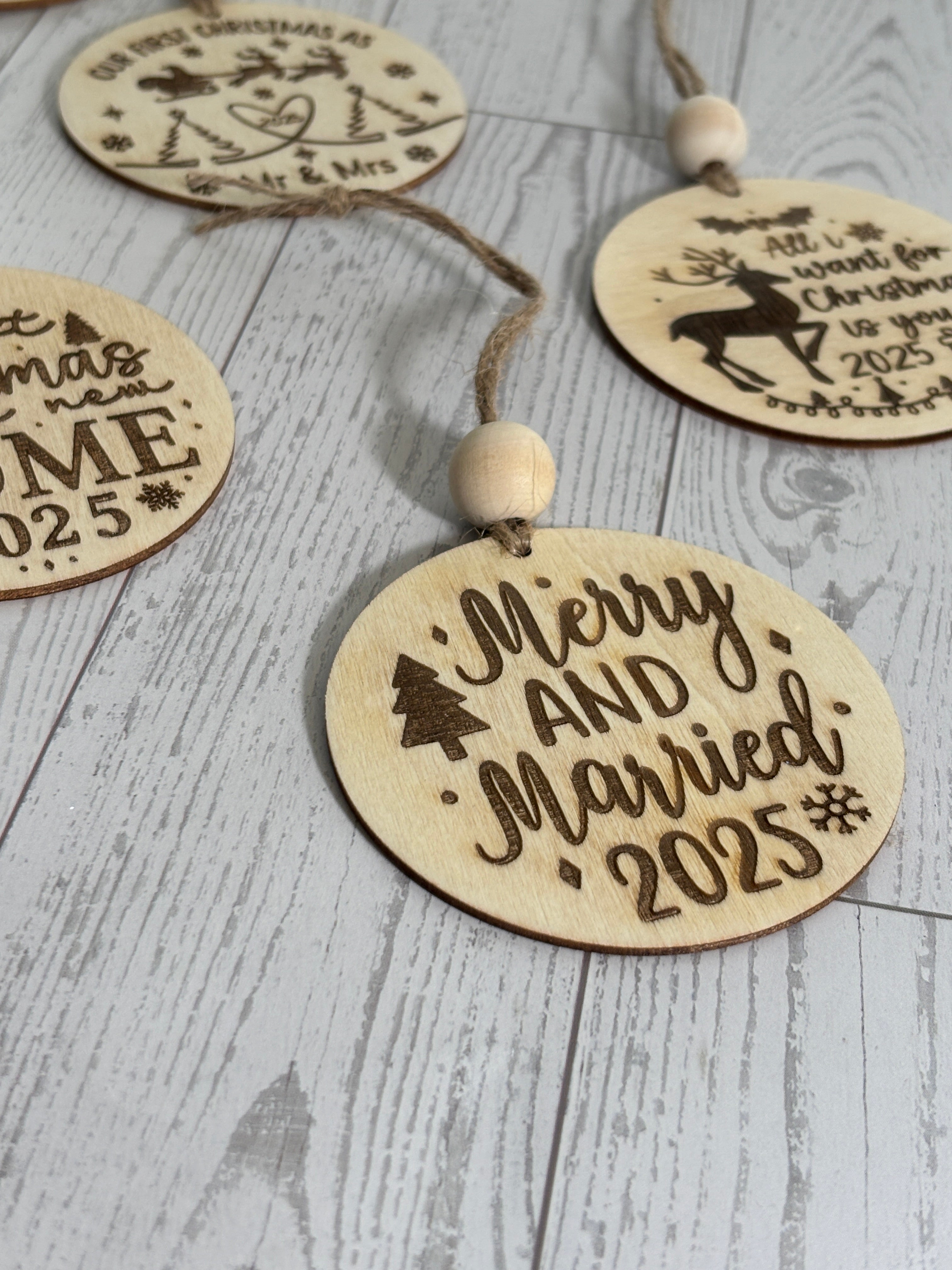 2025 Merry and Married Christmas Wooden Ornament