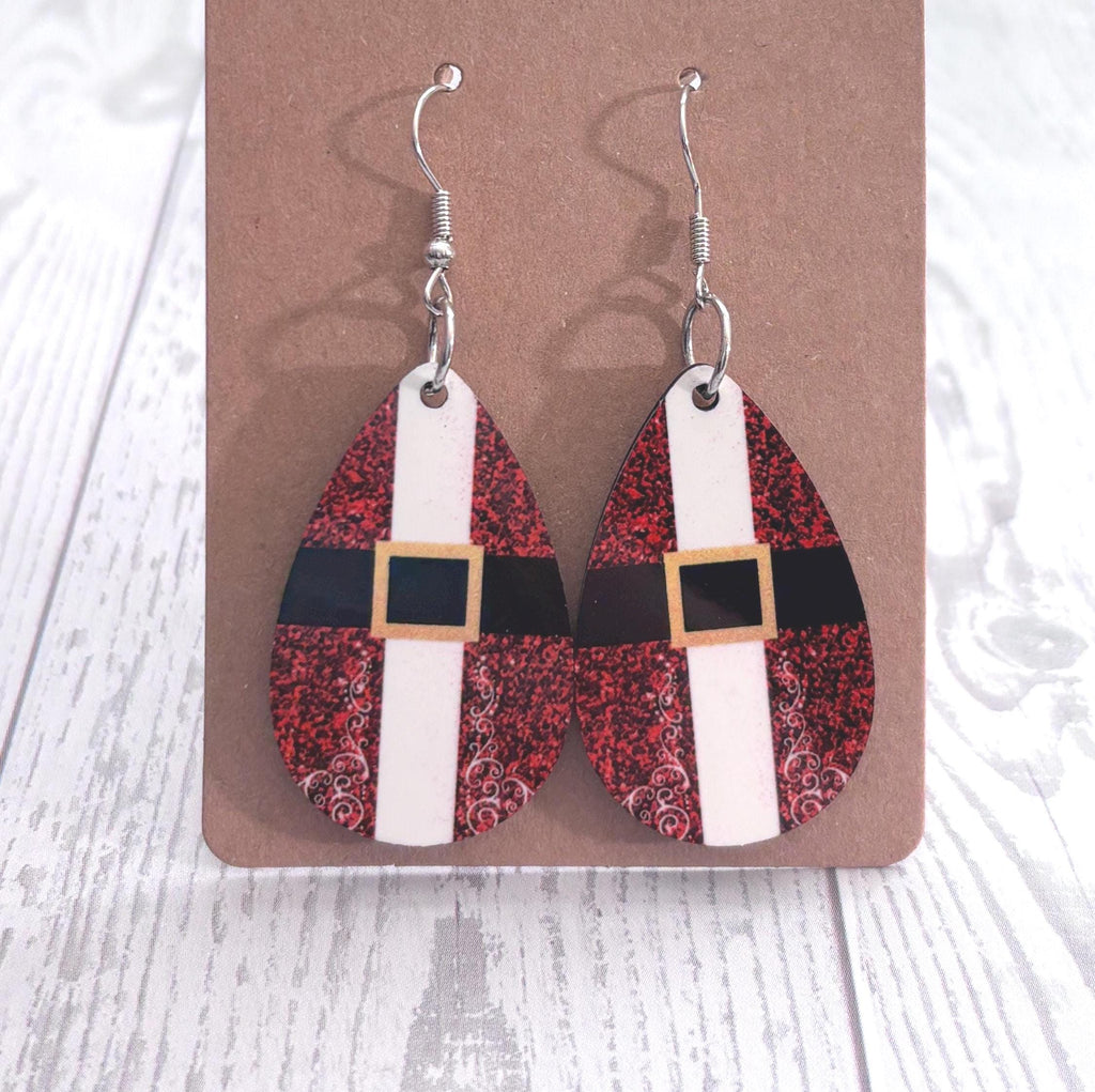 Christmas Holiday Snowman Snowflake Santa Elf Tear Drop Earrings Book Tree