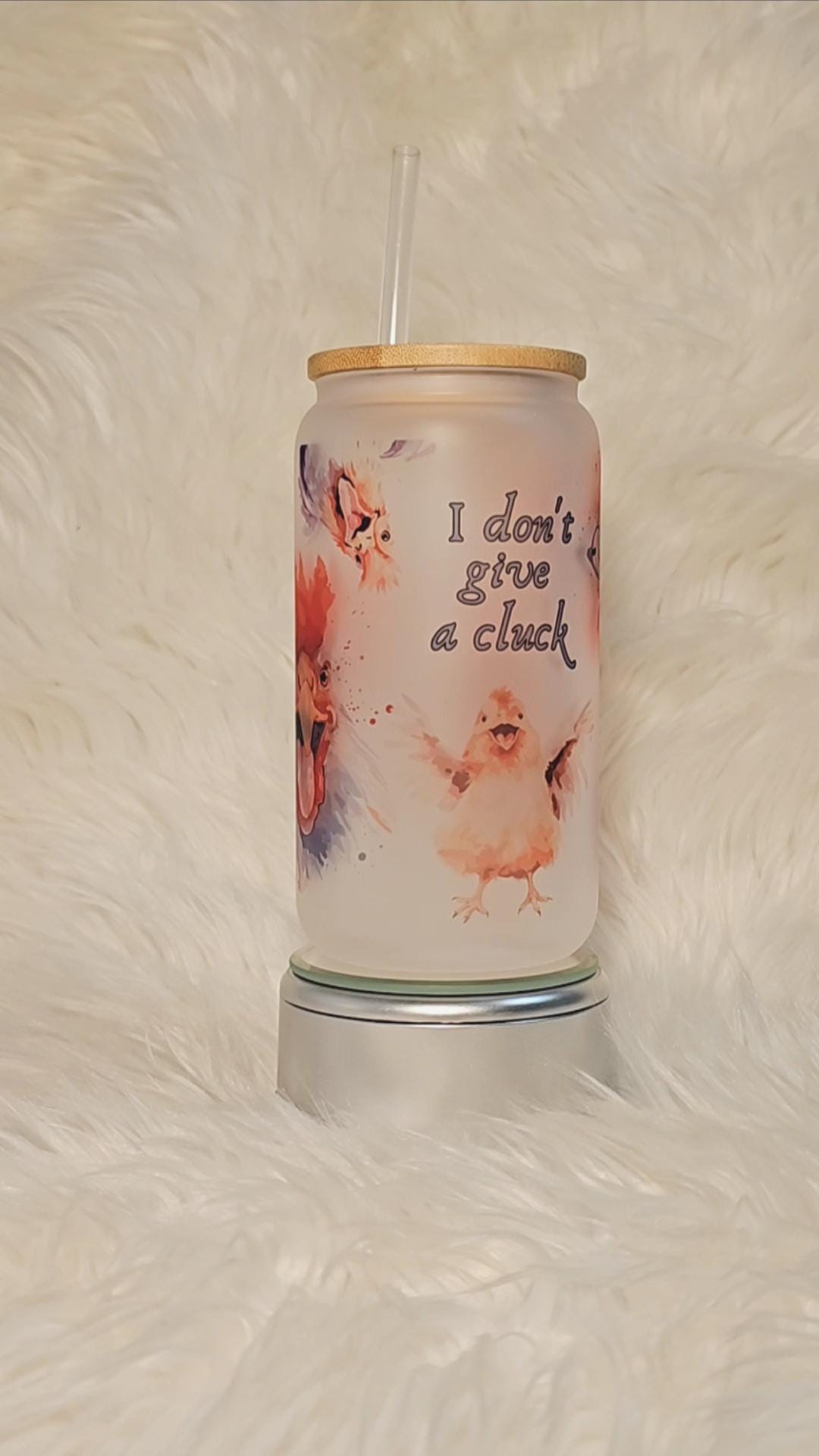 I Don't Give a Cluck Chicken Funny Libbey Frosted Can Jar Glass 16oz
