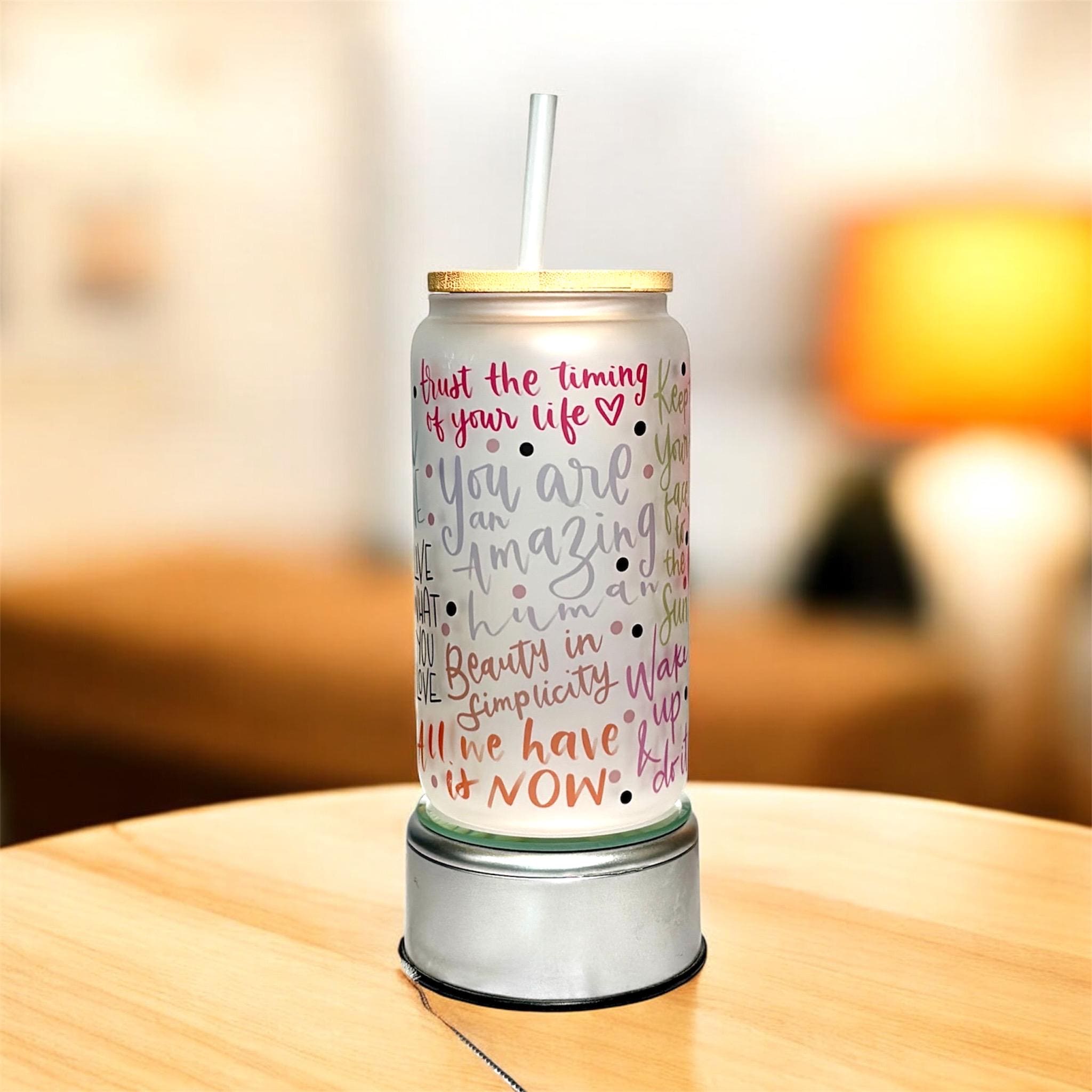Self Love 16oz Frosted Glass Can Jar Coffee Lover Daily Affirmation Positive