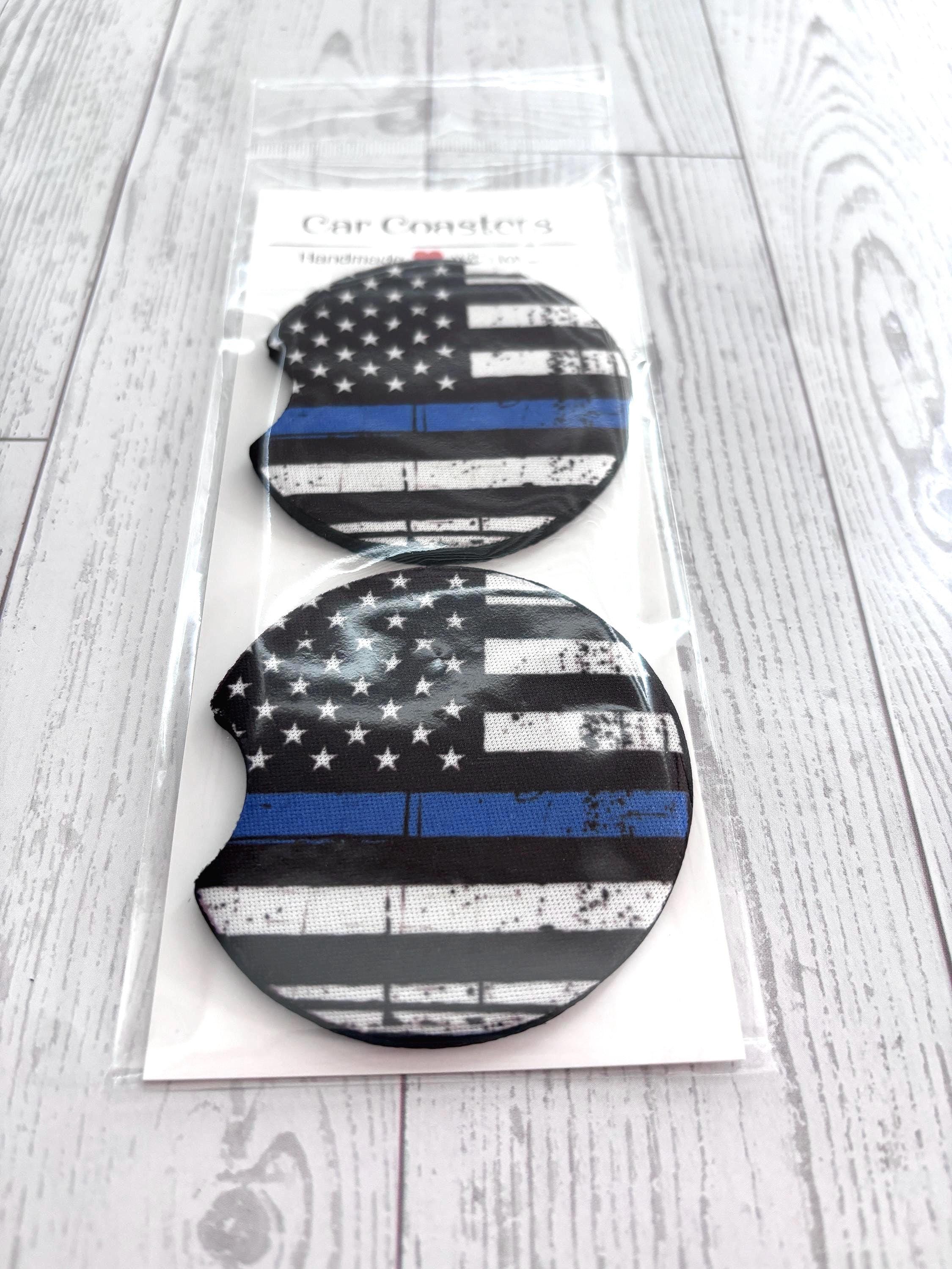 Police Blue Line Flag Car Neoprene Cup Holder Coaster Gift